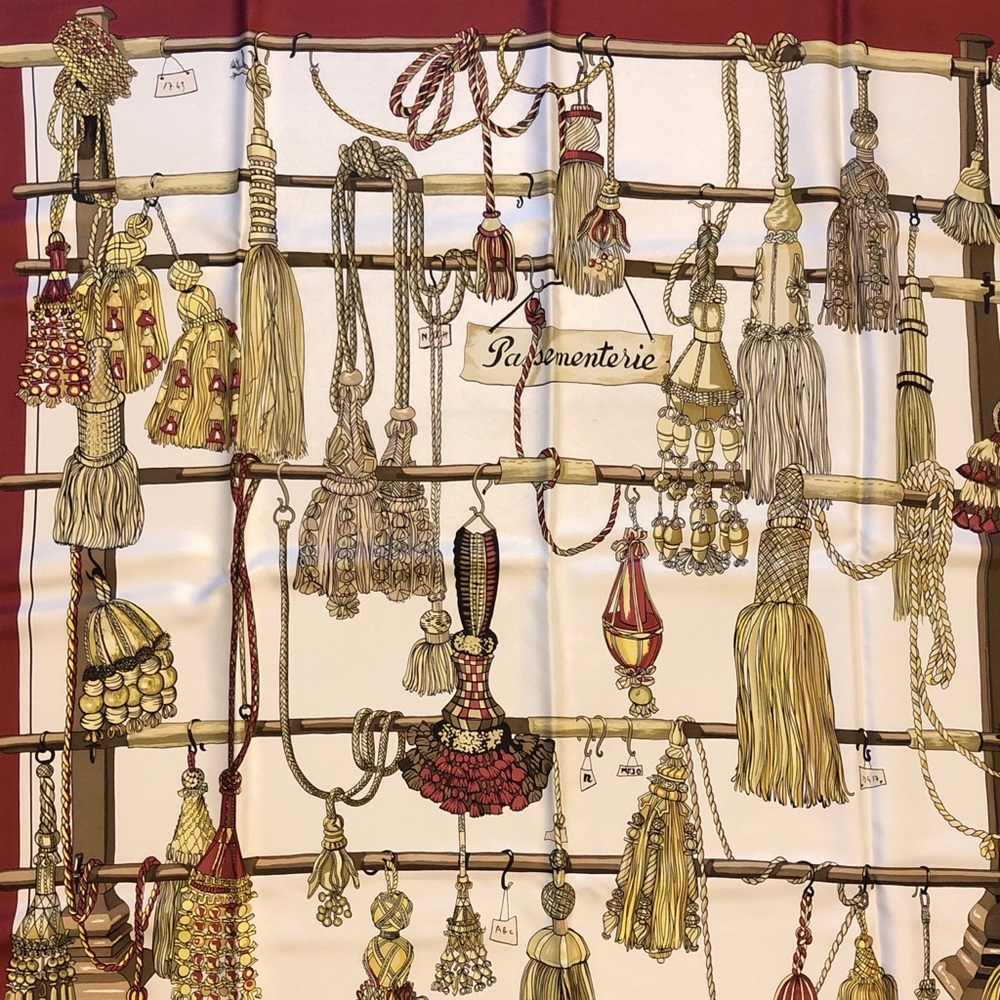 Auth HERMÈS 1960 “Passementerie” Scarf - Burgundy